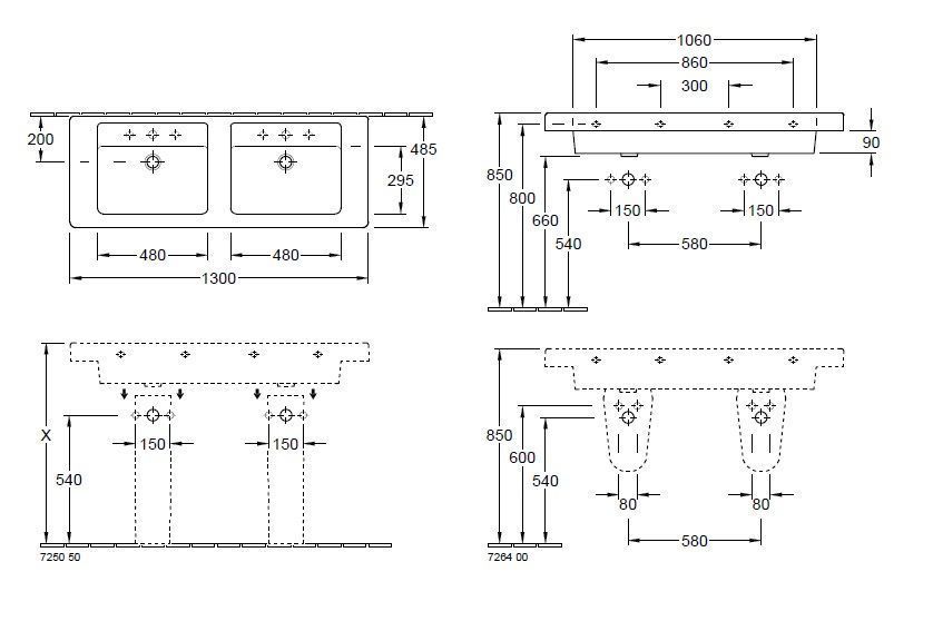Двойной подвесной умывальник Villeroy and Boch Architectura 61311301