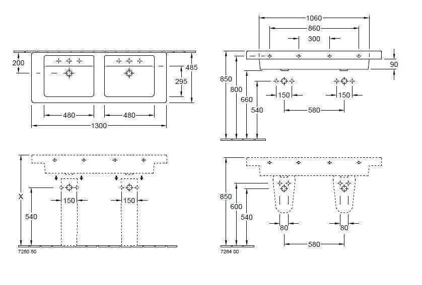 Подвійний Підвісний умивальник Villeroy and Boch Architectura 61311301