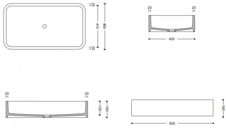 Cosa Раковина на столешницу 80*45 см, серый матовый 8631009