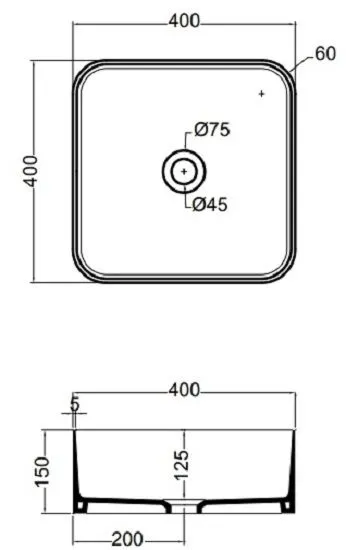 Mate Раковина квадратная на столешницу 40х40 см, серый матовый 7810009