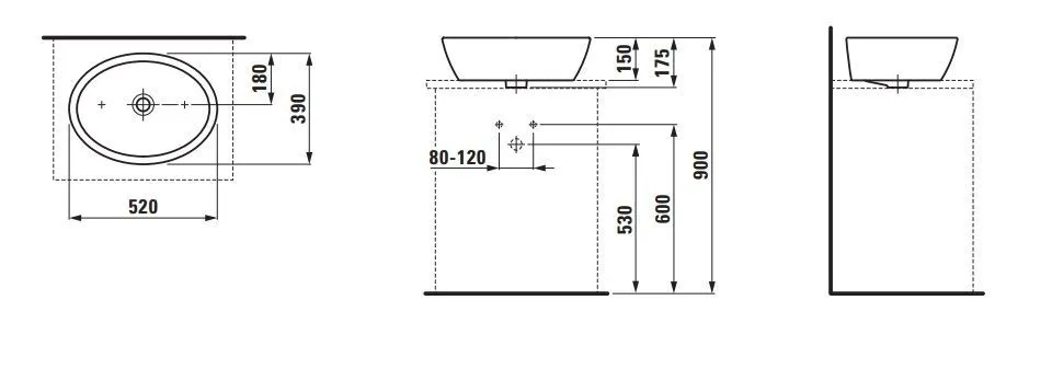 Pro B Раковина овальна на стільницю, без переливу, 520х390 мм, білий H8129640001421