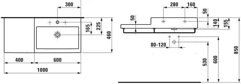 Laufen Living City Умывальник с переливом без отверстия под смеситель H8184310001091 (распродажа)