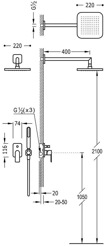 Душевая система Tres Loft 20018002