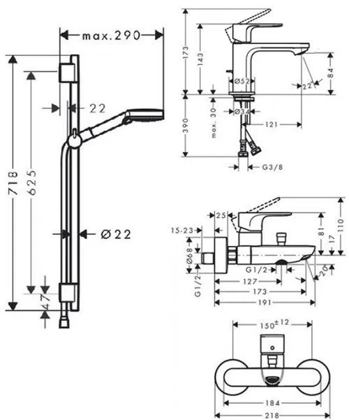 Rebris S Набор смесителей для ванной 20233000