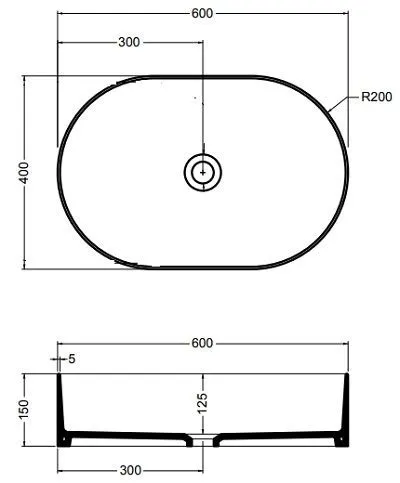 Mate Раковина овальная на столешницу 60*40 см, серый матовый. 7830009
