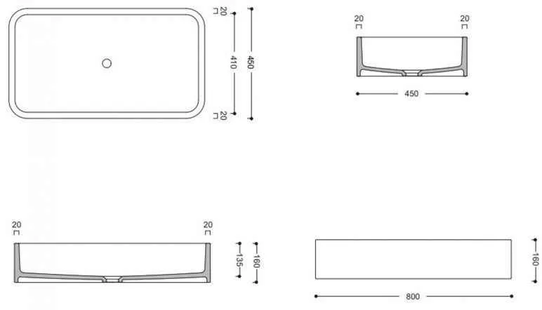 Cosa Раковина на стільницю 80*45 см, сірий матовий