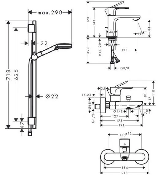 Rebris S Набор смесителей для ванной черный матовый. 20234670