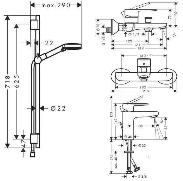 Vernis Blend Набір змішувачів для ванни, чорний матовий