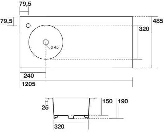 Skyland Раковина прямокутна з крилом, вбудована в стільницю 120,5 x 48,5 см