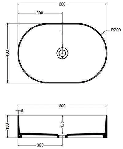 Mate Раковина овальна на стільницю  60*40 см, сірий матовий