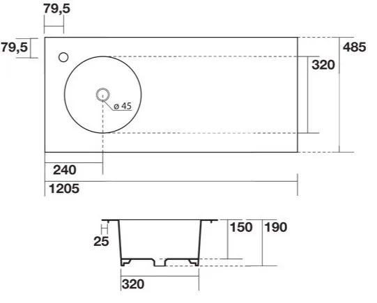 Skyland Раковина прямоугольная с крылом, встроенная в столешницу 120,5 x 48,5 см. 3213901